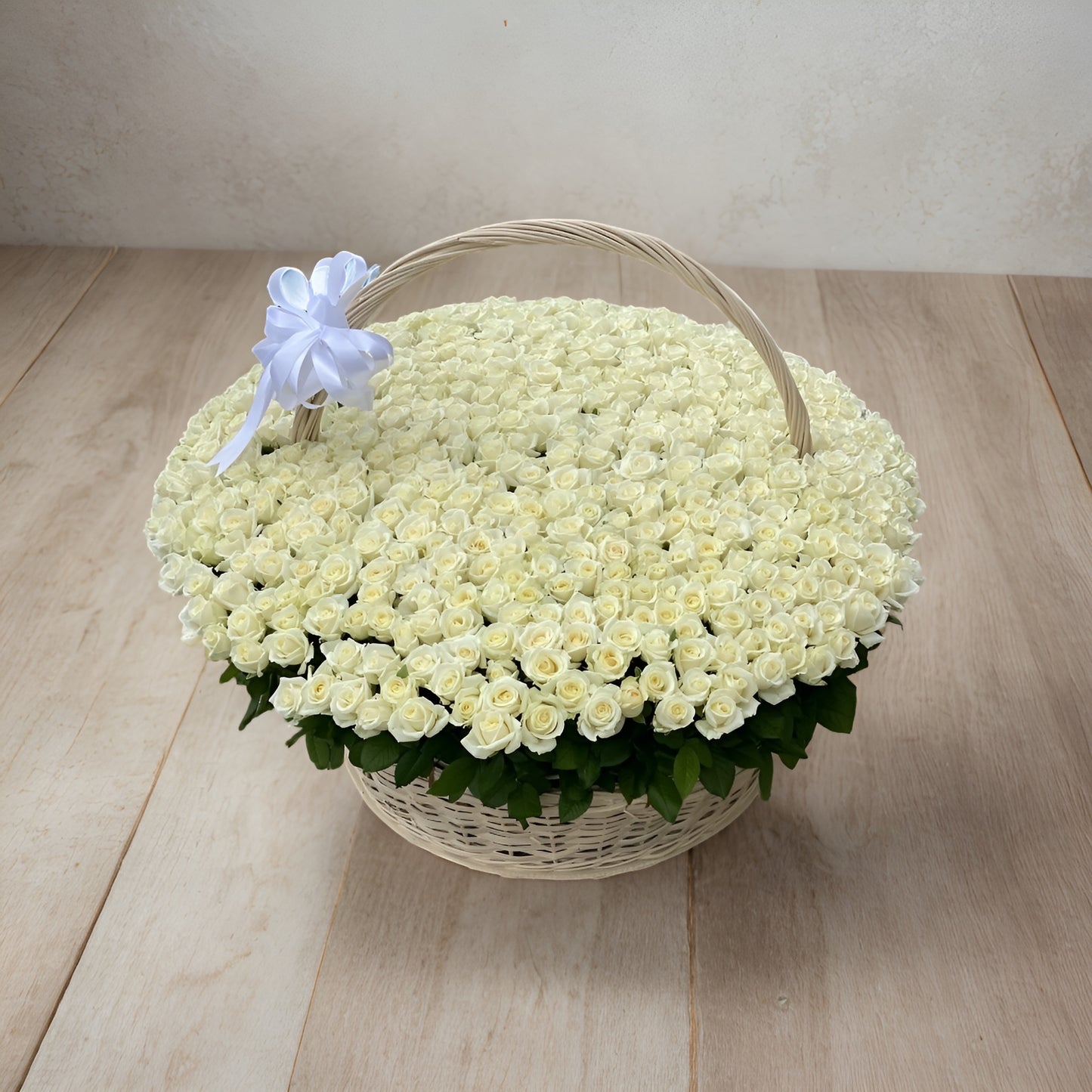 White roses in basket